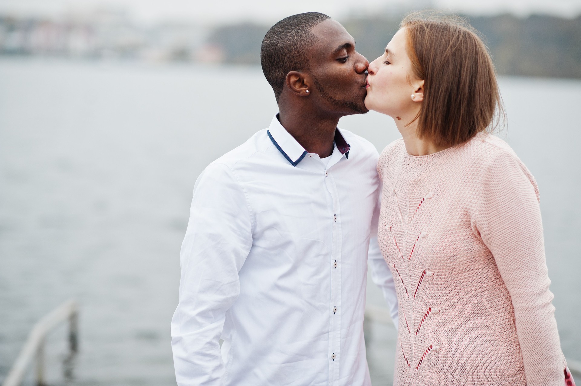 Happy multiethnic couple in love story